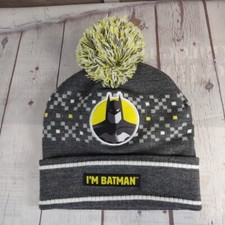 I'm Batman Unisex Kids Beanie Hat Toboggan One Sz Charcoal Gray Yellow White Pom