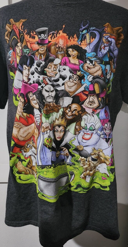 Disney Villains Group T-Shirt Large Big Print Short Sleeve