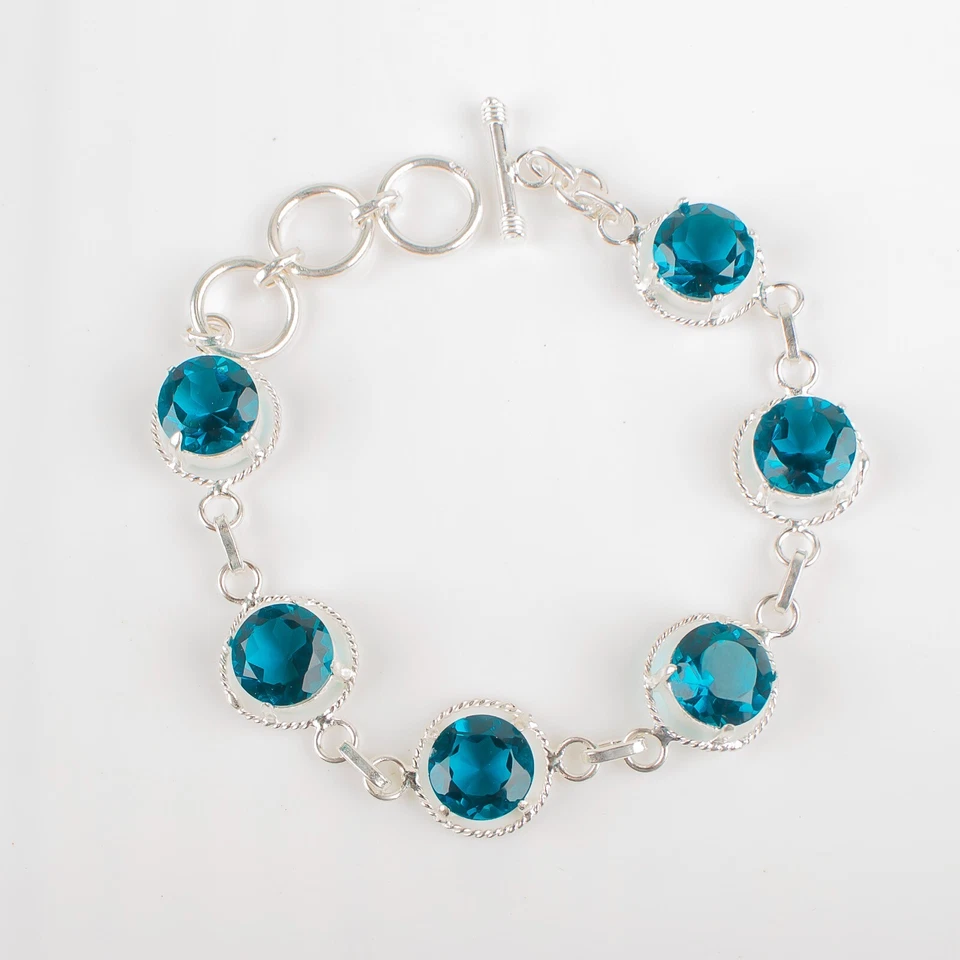 Pulsera de Moda Apatita Piedras Preciosas Naturales Plata de Ley 925 Pulsera Hecha a Mano Foto 2 de 4