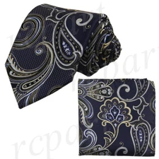 New Brand Q Men's Micro Fiber Neck Tie & Hankie Set Paisley blue formal