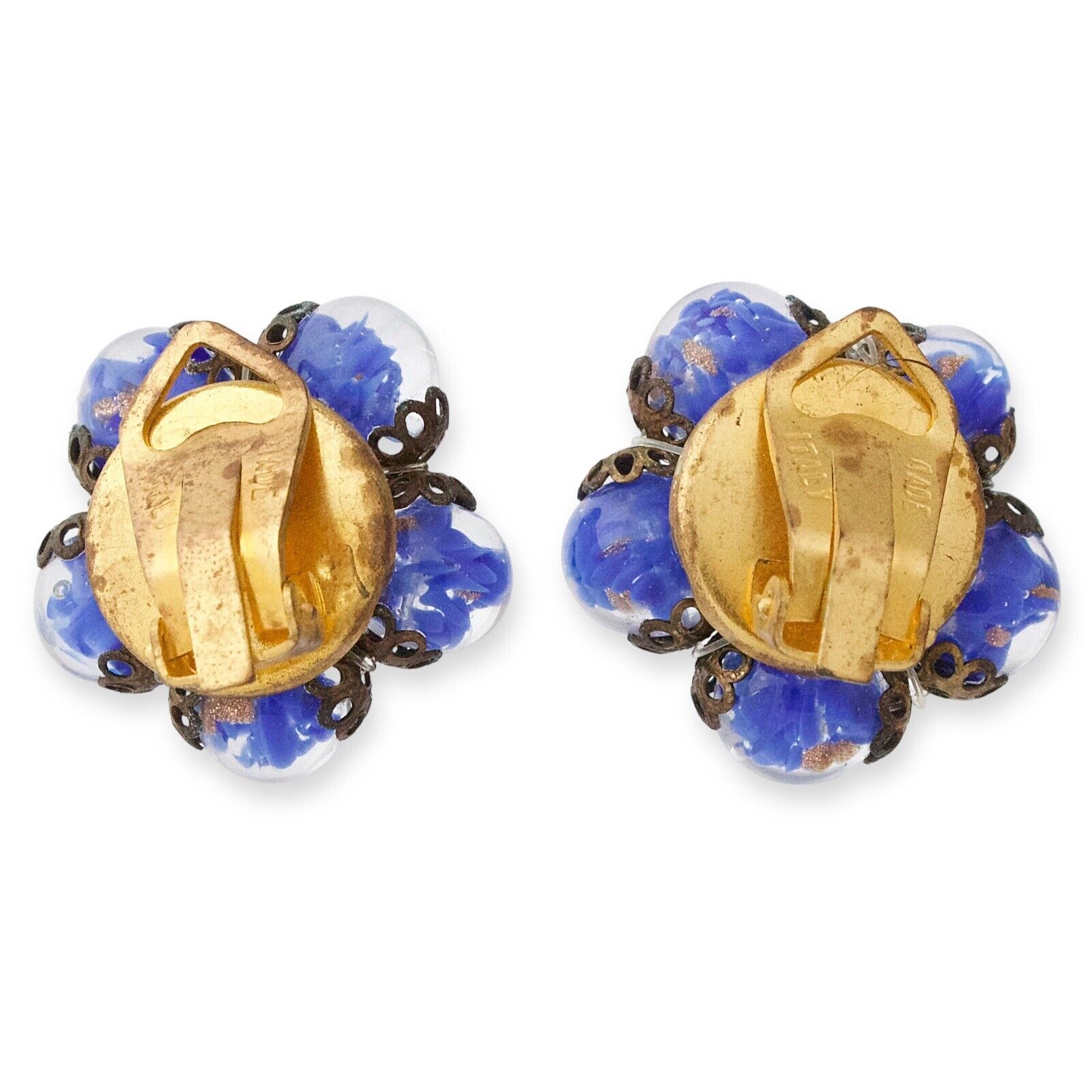 Vintage Venetian Glass Bead Clip On Earrings Coba… - image 4