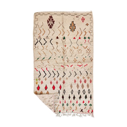 Marokkanische Handarbeit Vintage Azilal Teppich 4x8 Berber Abstrakt Weiß & Rot Wollteppich