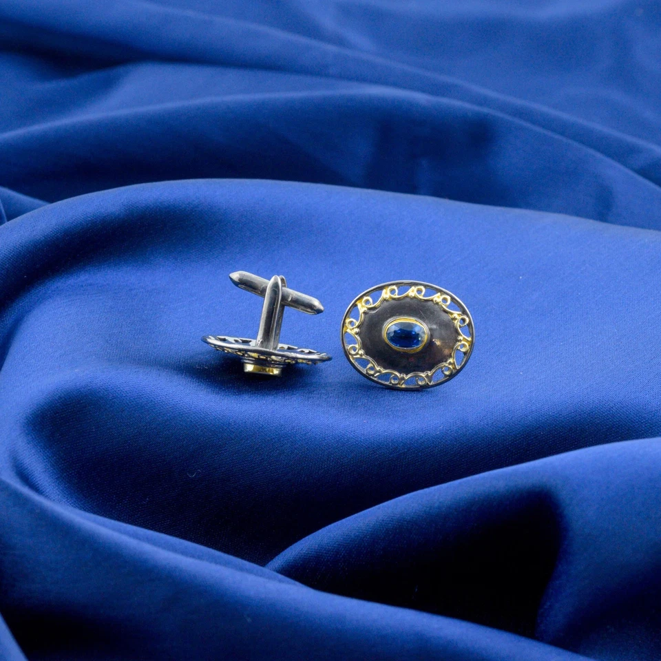 Gemelos de piedras preciosas de cianita enchapados en oro de plata de ley 925 joyería regalo para abuelo Foto 4 de 4