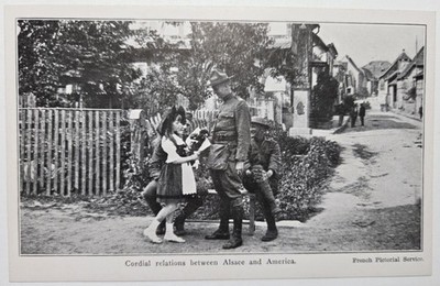 Antique Postcard RPPC Real Photo WW1 Cordial relations between Alsace & America