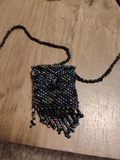 beaded medicine pouch necklace coin purse bag vintage opens up