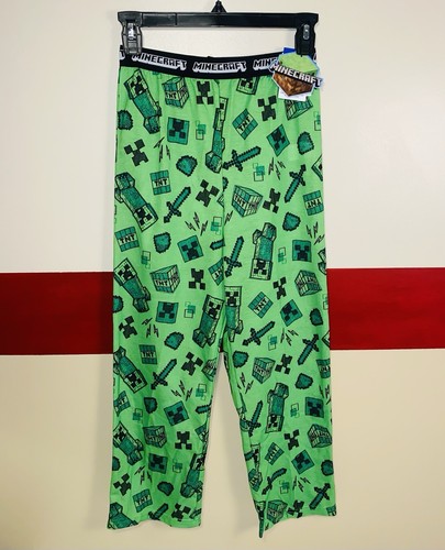 Boys Minecraft Lounge Pajama PJ Pants Size L 10-12 - New Mojang Green