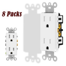 8PK White Outlet Decora Duplex Receptacle 15 Amp 125 Volt Tamper Resistant