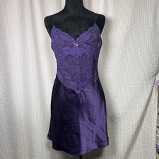 Plum Lace Satin Slip Dress M 90s Y2K Goth Coquette Lingerie Chemise