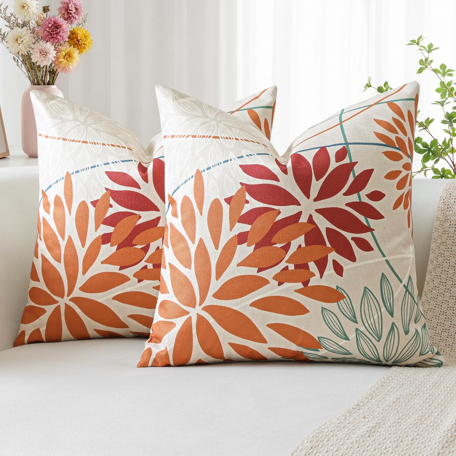Housse de coussin 40x40 fleurs | Énergie orange et rouge
