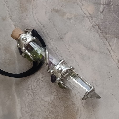 Amethyst Peridot Quarz klar Kristall Silber gewickelt Handwerker Flasche Halskette - Bild 4 von 4