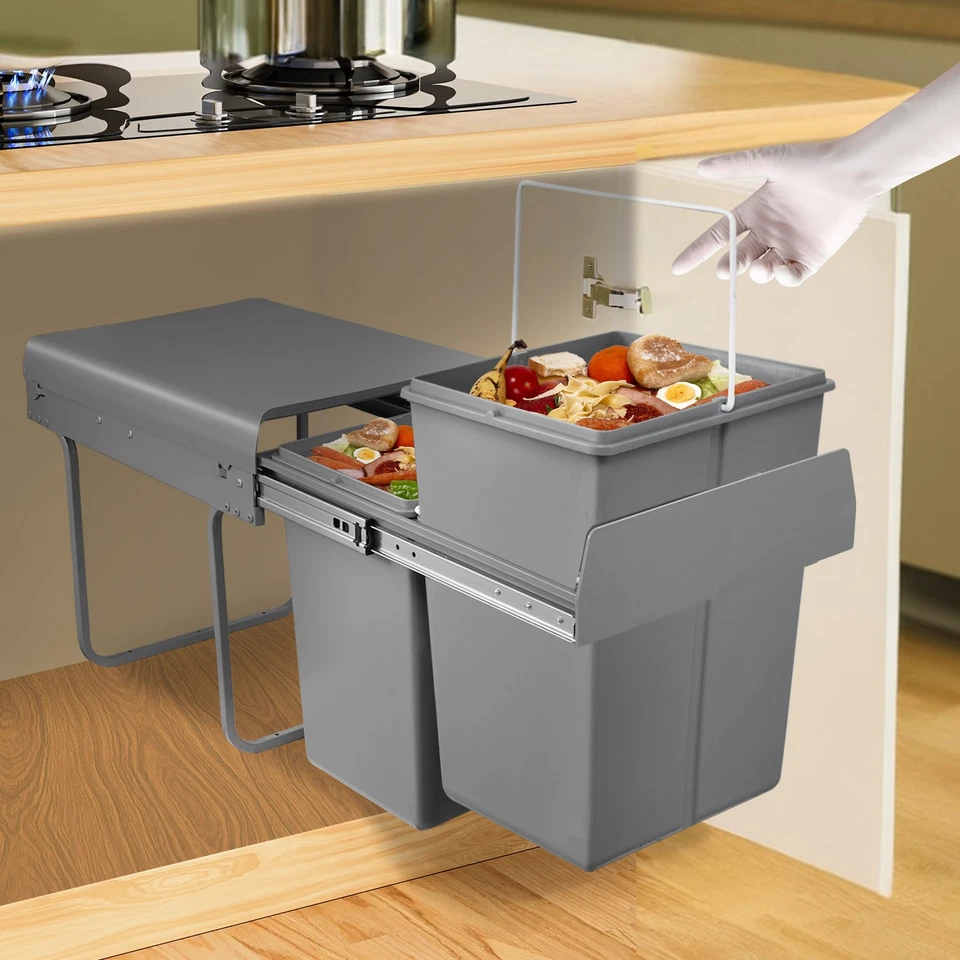 40L Einbau Abfallsammler Küche Schrank Mülleimer Vollauszug Einbaumülleimer Grau - Bild 2 von 4