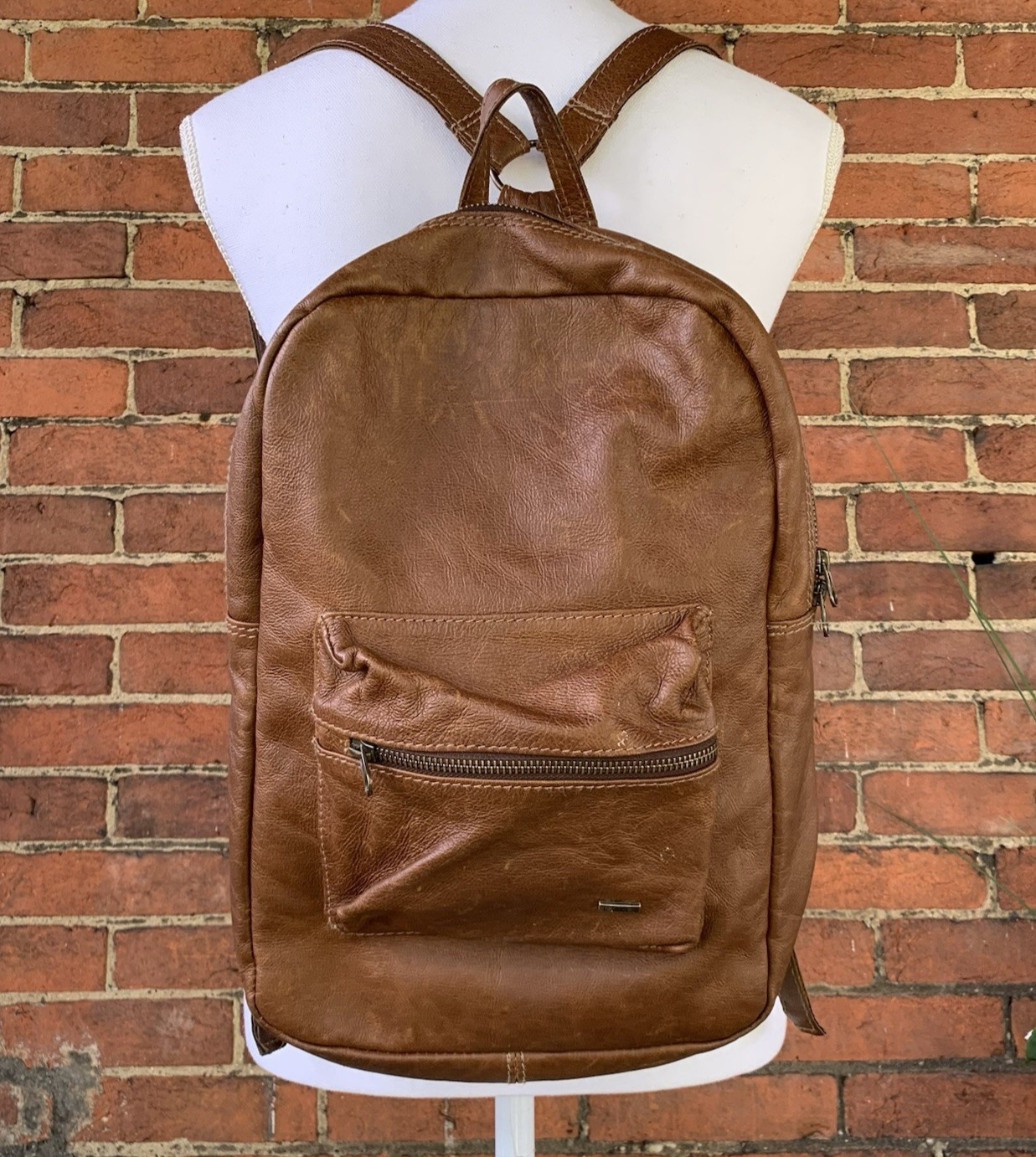 Chapel Leather Backpack Brown Adjustable Zipper F… - image 1