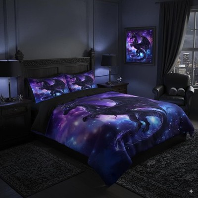 CCoutueChen Kids Dragon Comforter Set, Purple Blue Outer Space, Twin/Full/Queen/