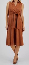 Tahari ASL Women's Side-Zip Brown Faux-Suede Dress Size 14
