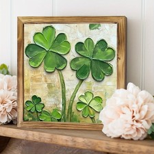 Vintage Textured Wooden Plaque Four Leaf Clover Lucky Irish Wall Decoration Gift
