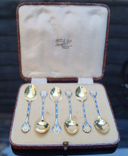 Turner & Simpson Enamel & Gilt Teaspoons 1935&ndash;39 in Alexander Scott Case (48g)