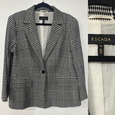 Escada Houndstooth Print Single Button Blazer Black Work Size 44 Womens Large L