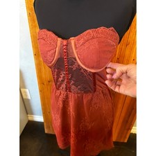 ASOS DESIGN Premium Hitched Corset Lace Mini Dress Rust Orange Size Small
