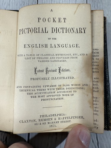Antique 1871 Pocket Pictorial Dictionary Leather Fold Over Cover Revised Edition - Picture 5 of 14