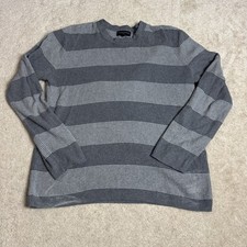 Banana Republic Mens Striped Crew Neck Sweater Medium Gray Casual