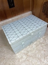 Z Gallery White Glass Mirrored Silver Geometric Pattern Jewelry Box Trinket Case