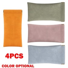 4PCS Leather Mouth Snapped Sunglasses Eyeglass Case Soft Pouch Bag Pocket NEW