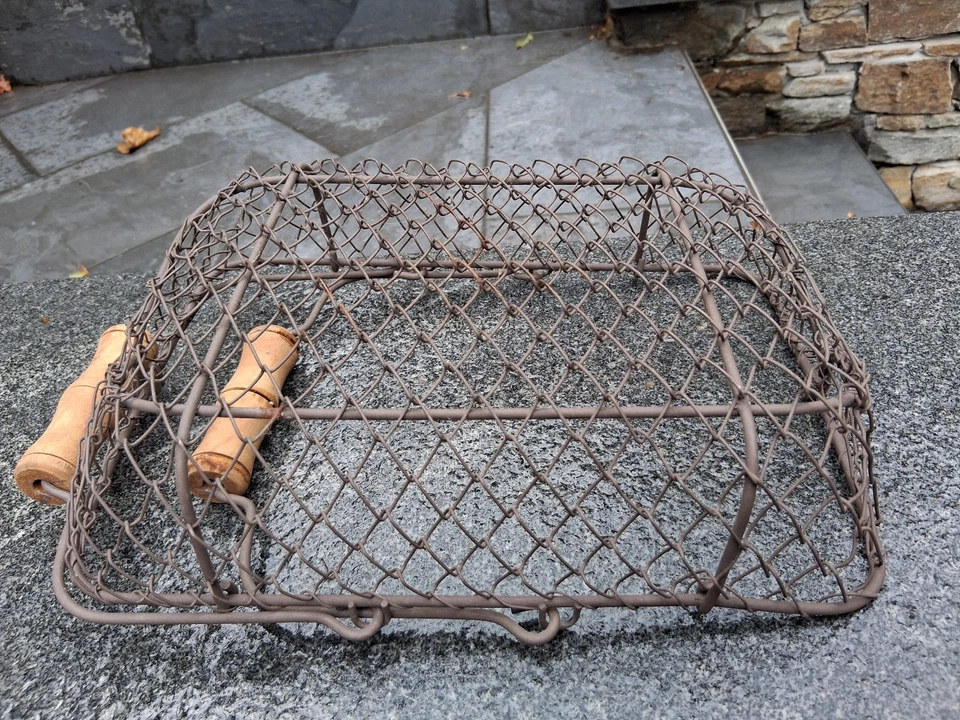 Ancien Panier grillagé métal et bois – Vintage - Photo 3/3