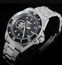 Rare Invicta Men 40mm OPEN HEART Pro Diver Automatic NH38A Black Dial SS Watch