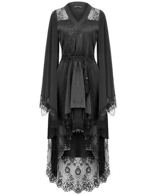 Dark In Love Damen Schwarz Gothic Kimono Schwanz Kleid