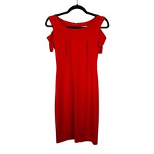 Calvin Klein Womens 2 Cold Shoulder Career Dress Office Sheath Jersey Knit Red