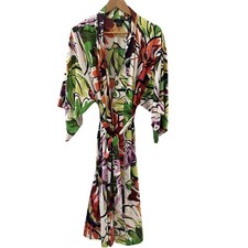 Natori Floral Silk Kimono Open Front With Self Tie Robe Multicolor Size XS