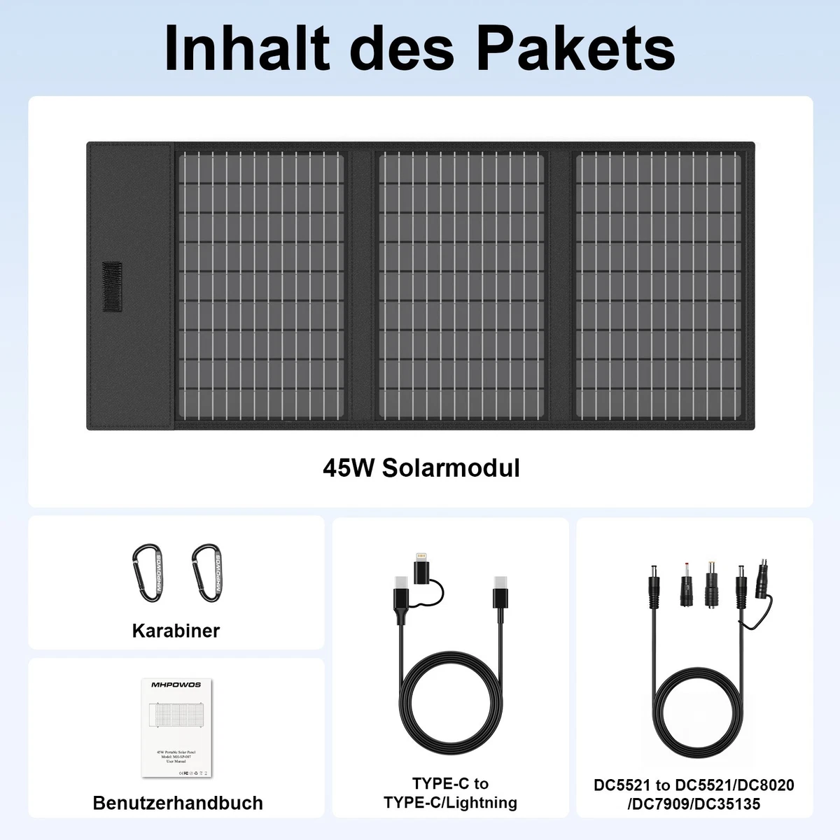 MHPOWOS 45W Solar Panels Foldable Solar PanelChargers with QC3.0 USB-A USB-C