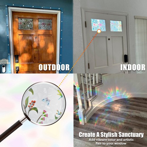 Bathroom Static Cling Stained Red Flower Glass Sticker Window Privacy Film Decor - Picture 8 of 10
