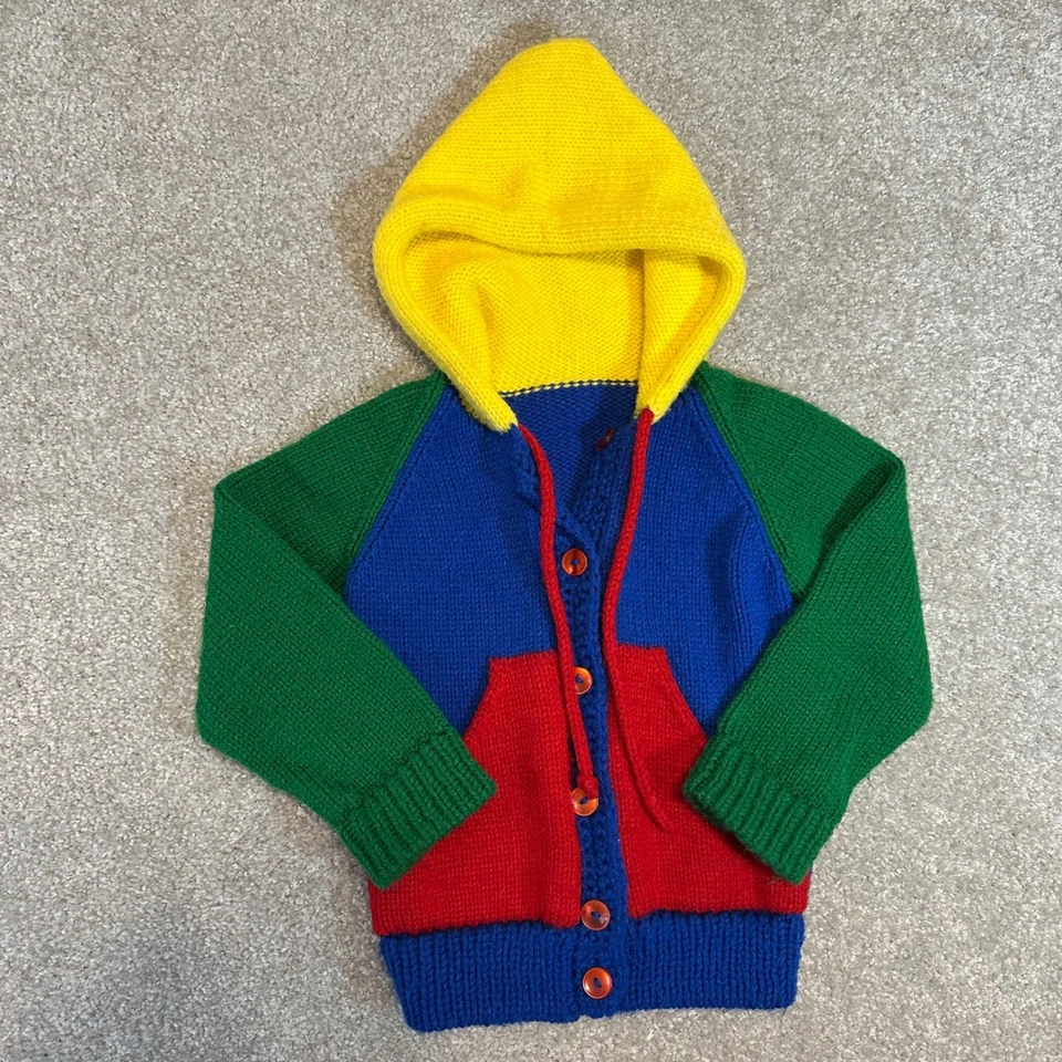 Cárdigan Suéter Tejido Niños Talla S* Sudadera con Capucha Colores Primarios Amarillo Azul Verde Rojo Foto 4 de 4