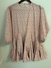 Storia Anthropologie Pink Floral Mini Dress, Belt, Balloon Sleeve, Small