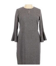 Ann Taylor Bell Sleeve Heather Gray Knee Length Grey Dress, 10P, Lined