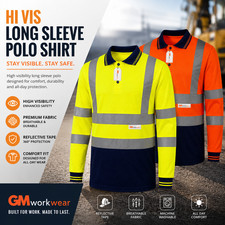 Hi Viz Reflective Long Sleeve Polo Shirt Safety Workwear High Visibility PPE