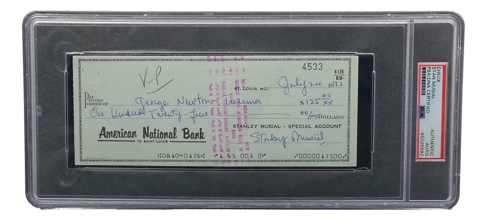 Stan Musial St. Louis Cardinals Signed Bank Check PSA/DNA 85025592 - Image 4 of 4