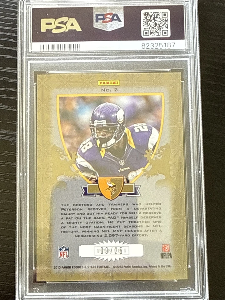 2013 Panini Crusade Adrian Peterson /25 Gold Parallel PSA 9 Vikings - Image 2 of 2