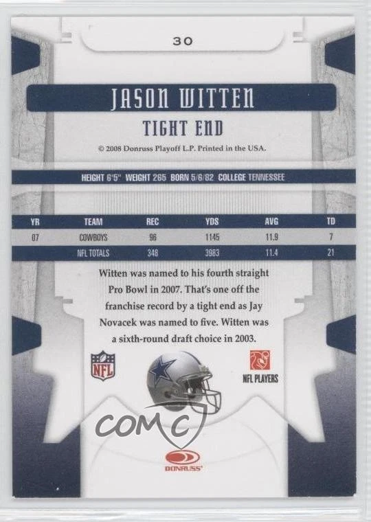 2008 Leaf Limited Jason Witten #30 - Image 2 of 2