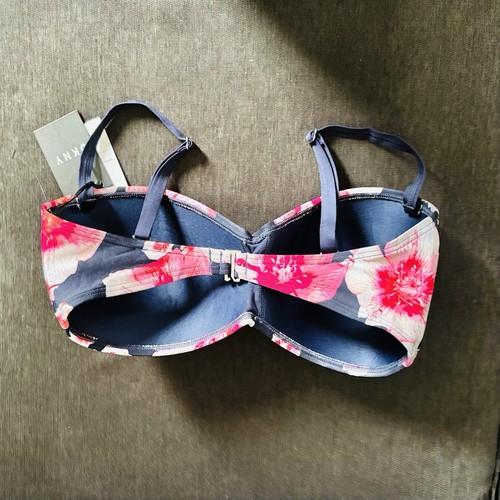 NWT DKNY Bikini Bandeau Swimsuit XL Womens Navy Pink Floral Top And Pink Bottom - Bild 5 von 16