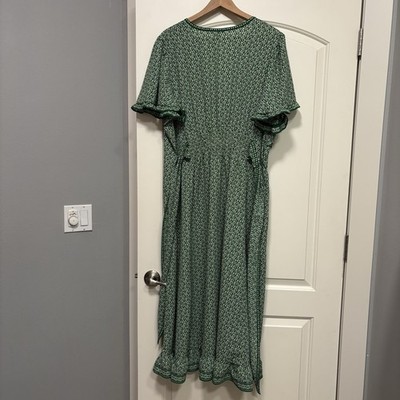 Max Studio Green Floral Wrap Maxi Dress Ruffle Tie V-Neck Plus Size 3X |  eBay