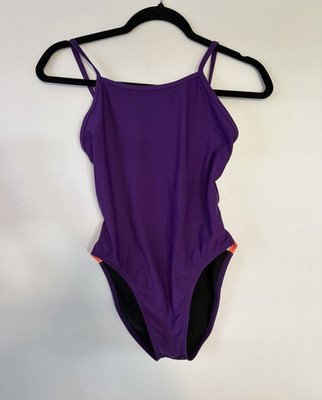JOLYN Purple Solid One Piece Swimsuit S Spaghetti Straps Open Back Tie Logo