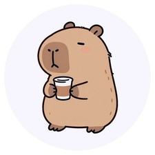 24 x 'Capybara with Coffee' Round Stickers - 4cm (SK00080233)