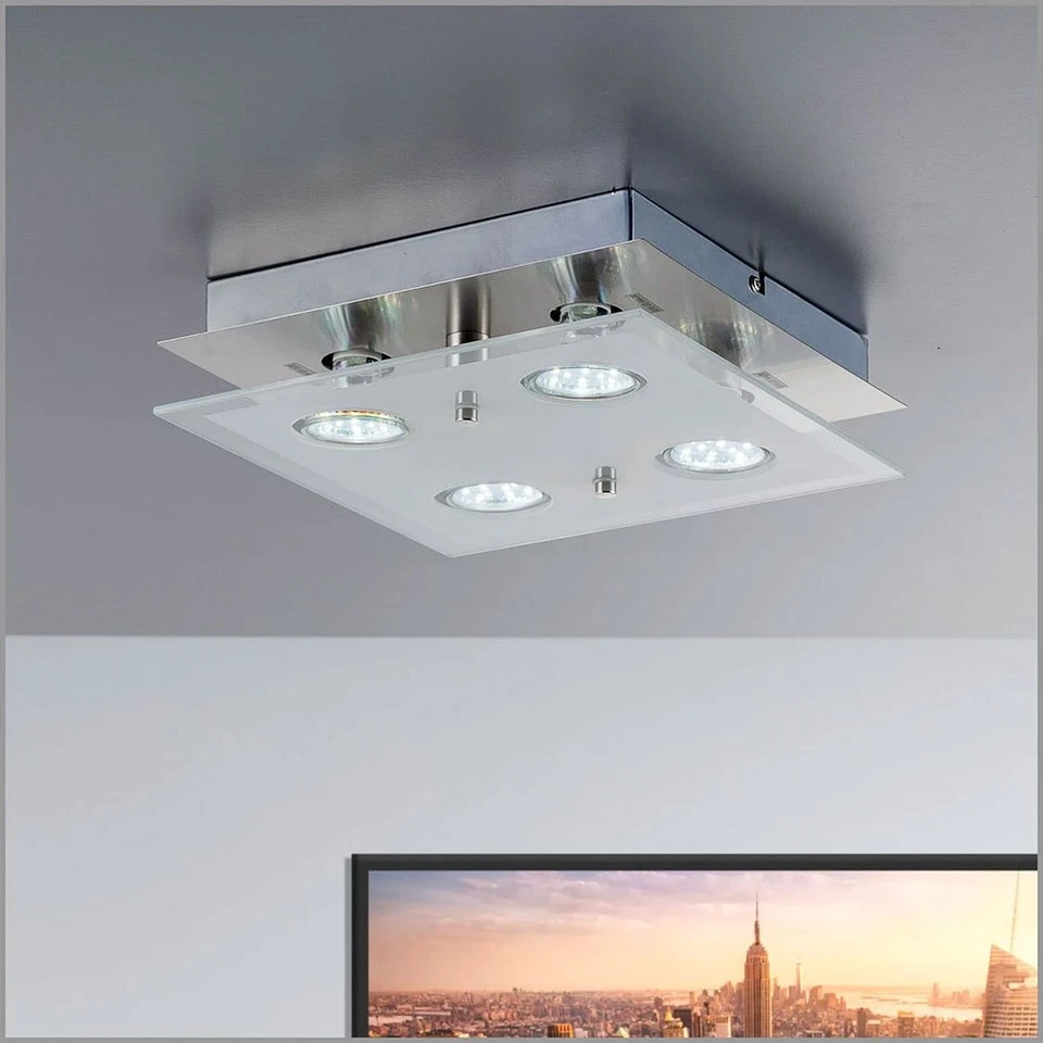 Lampada Da Soffitto LED Nichel Opaco Quadrati 25cm 4 X 3W GU10 1000lm Lampada - Immagine 3 di 4