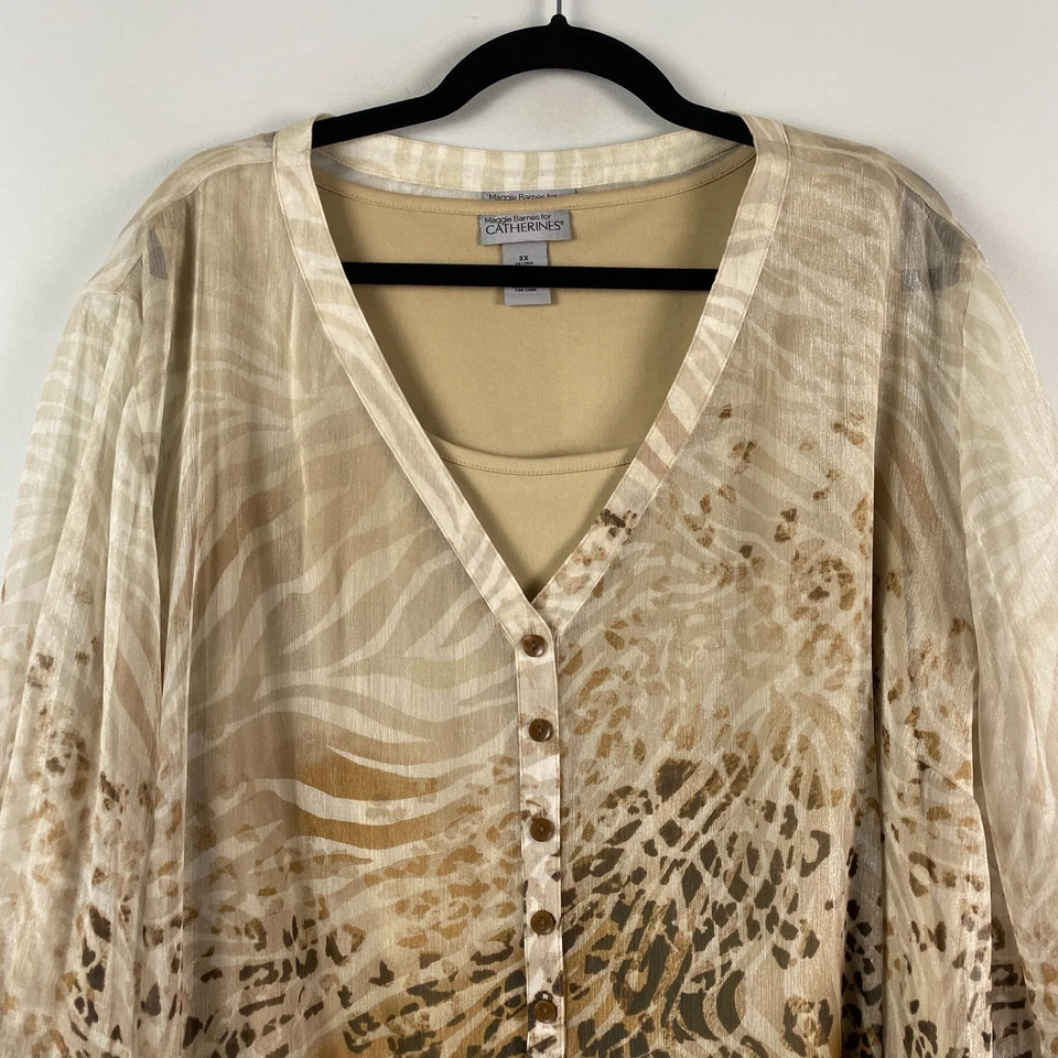 Blusa Maggie Barnes con Tanque Interior Talla 3X Beige Estampado Animal Mangas 3/4 Foto 2 de 4