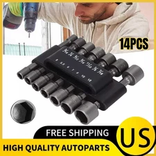 14PC POWER Nut Driver Drill Bit Set Socket Bit Adapter metric & SAE Socket for W