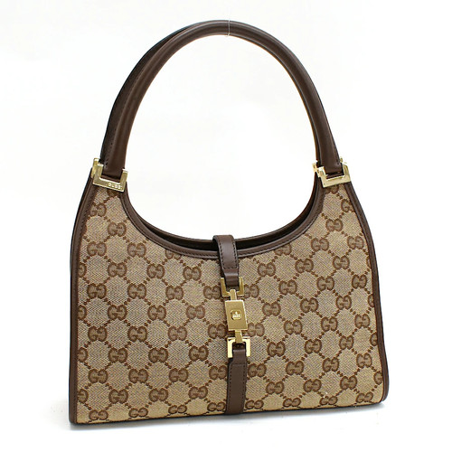 Gucci i Jackie Handbag 0021068 GG Canvas Leather Brown r17_0702