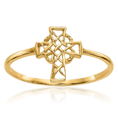 14K Solid Yellow Gold Heart Celtic Claddagh Cross Statement Fashion Ring
