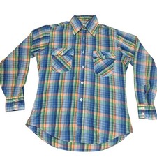 Vintage Levis Strauss Co 1970 s Plaid western style button up shirt Mens Med